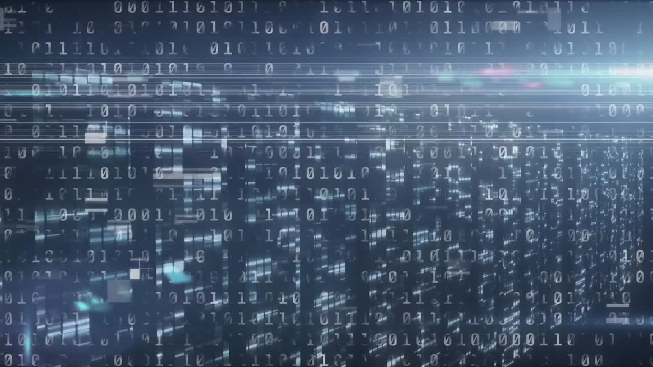 Animation of interference and binary coding on blue background