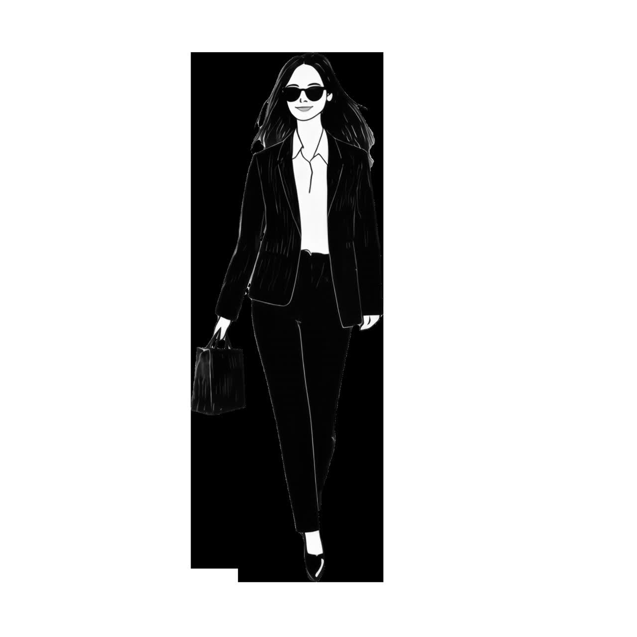 Chic businesswoman illustration silhouette animation isolated asset, transparent 4K video, alpha