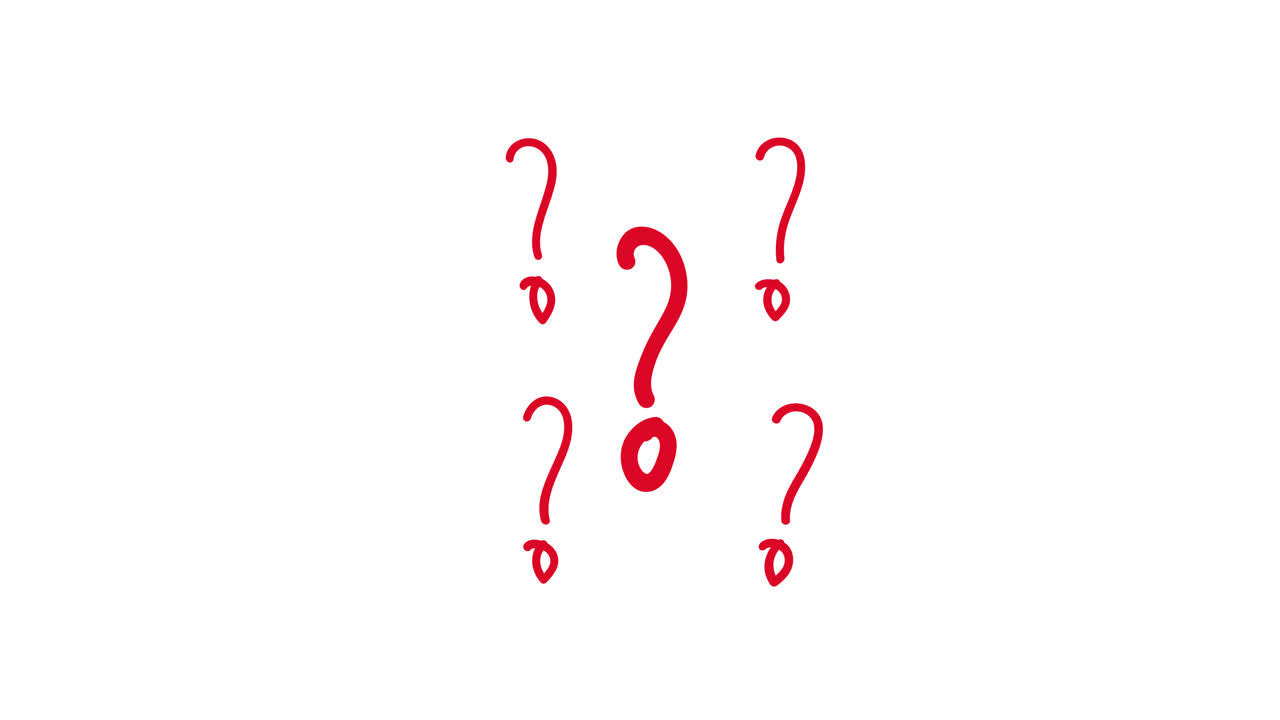Red Hand-Drawn Question Marks Wiggling on White Background