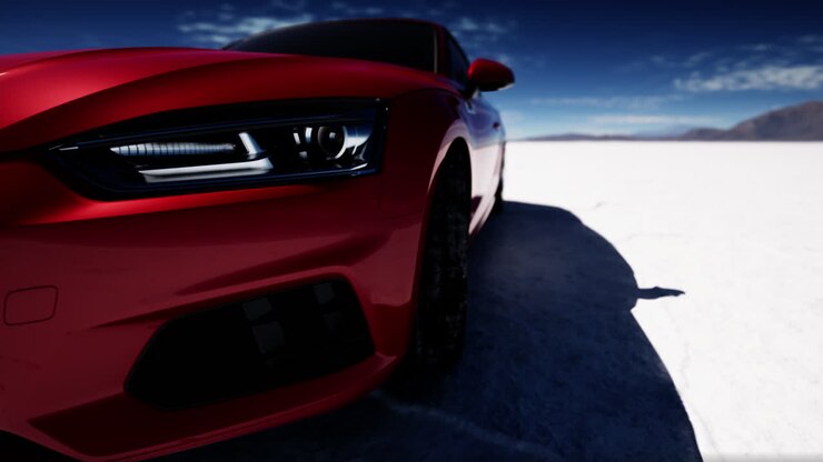 Coche rojo en un salar