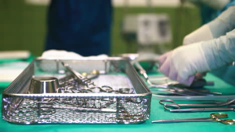 surgical instruments prepared and laid out in the operating room