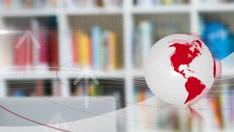 animación de flechas y globo sobre la biblioteca