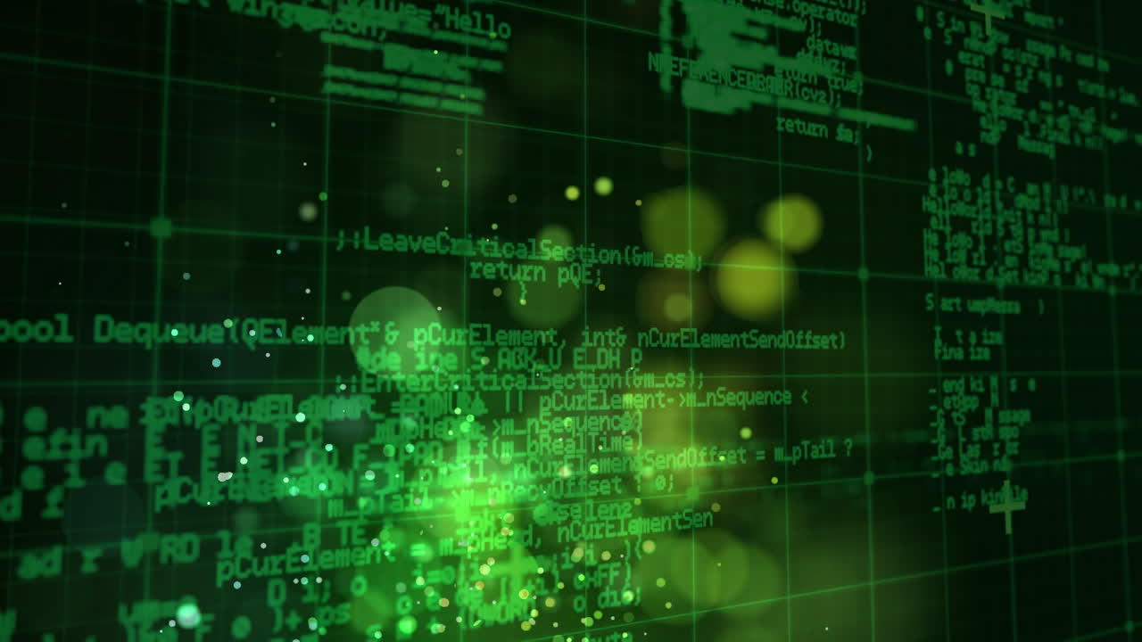 Animation of glowing data processing with markers over grid