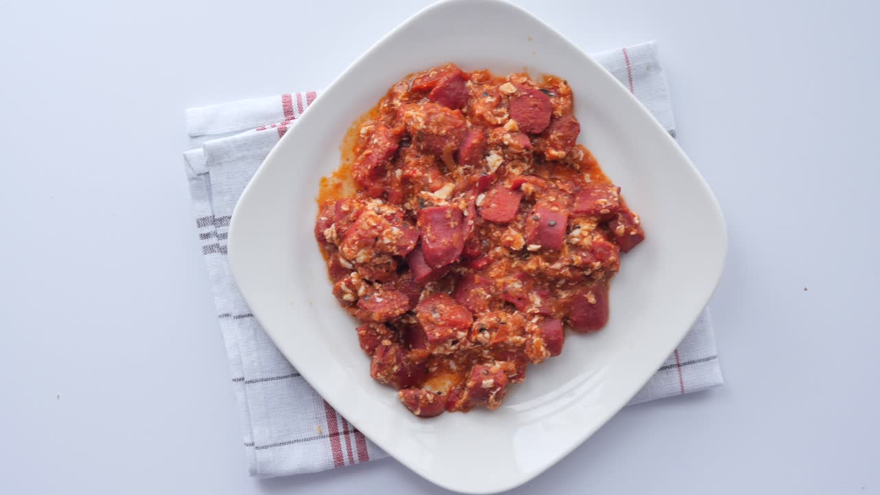 huevos revueltos con salchichas