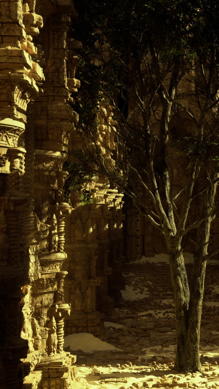 Ancient stone ruins surrounded by trees under sunlight in a forest