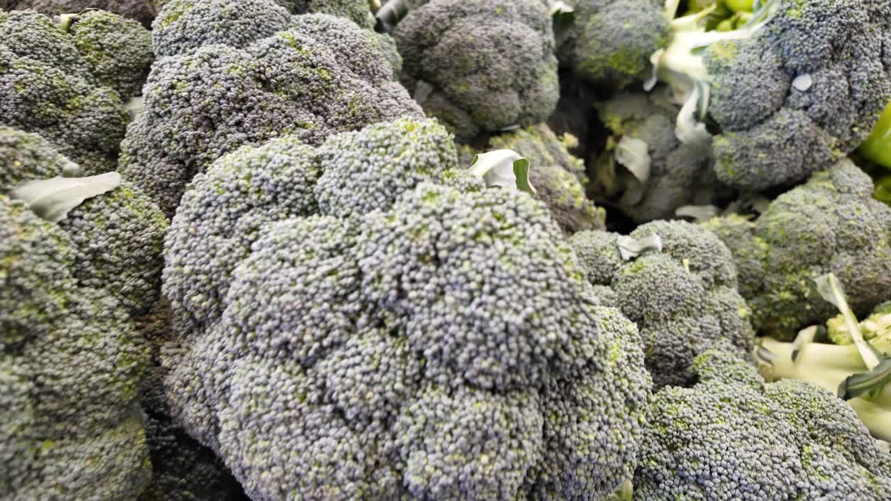 Primo piano di fresche cimette di broccoli verdi.