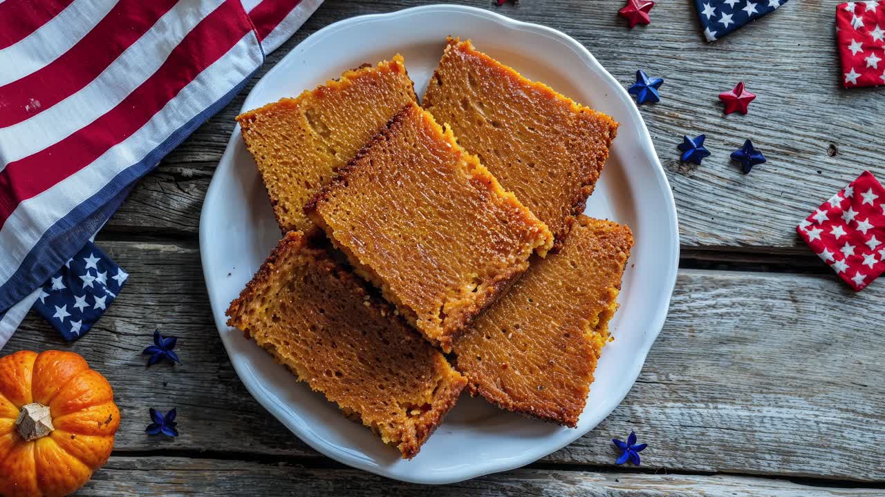 pan de calabaza con decoraciones de la bandera estadounidense