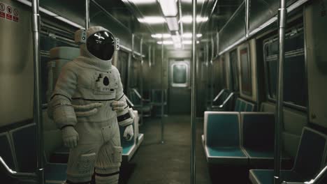 astronaut inside of the old non-modernized subway car in usa