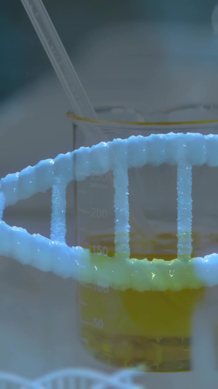 Vertical video: Animated crystalline helix sliding, revealing glass and straw for marketing
