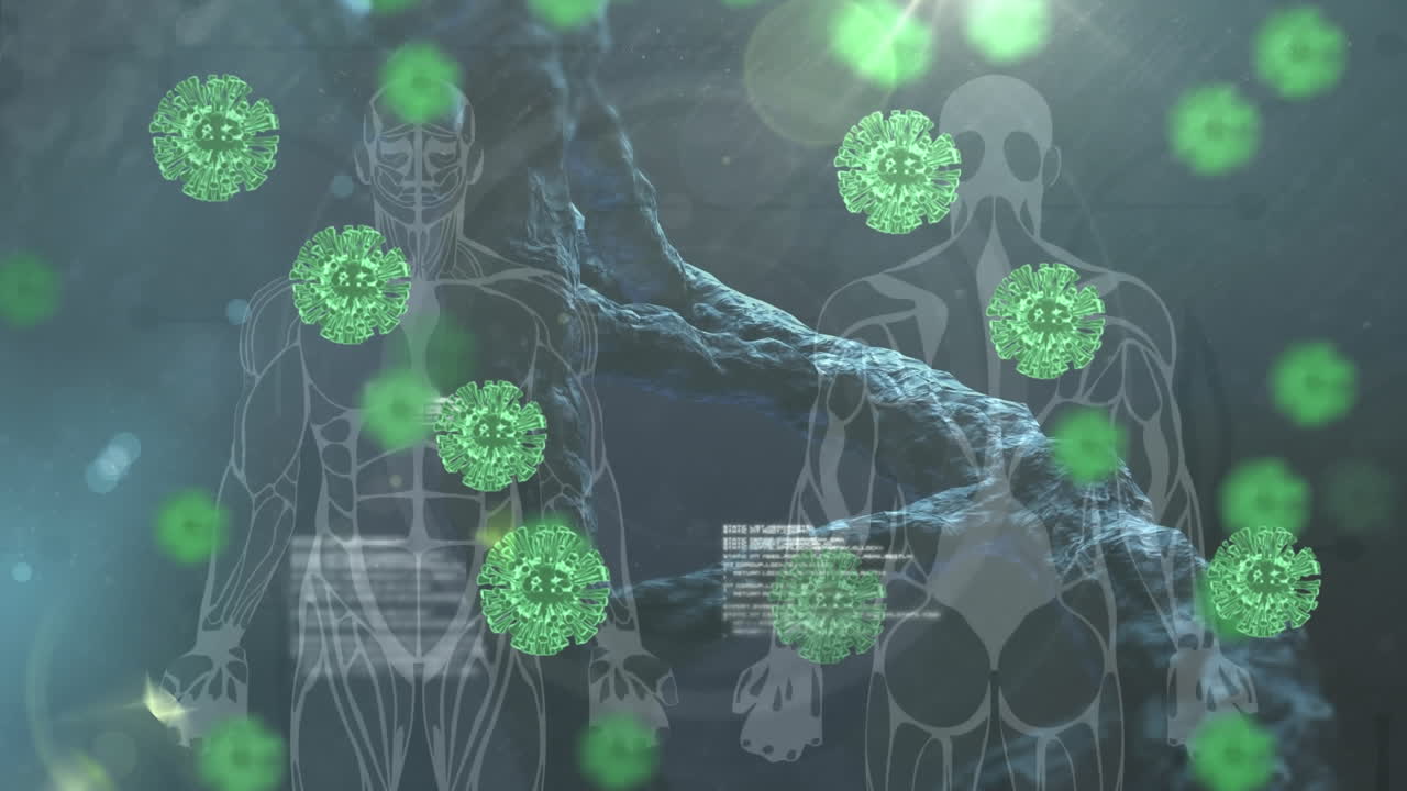 dna 스트랜드, 코로나19 세포, 인체 및 데이터 처리의 애니메이션