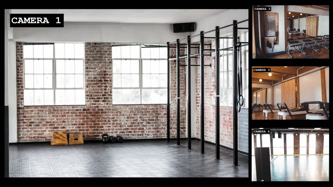 4개의 보안 카메라로 스파 및 피트니스 인테리어와 테라피 과 수영장, 느린 동작을 볼 수 있습니다.