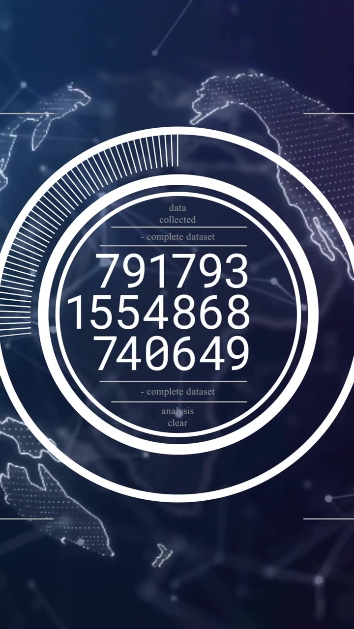 Animation of scope scanning with data processing over globe and connections on black background