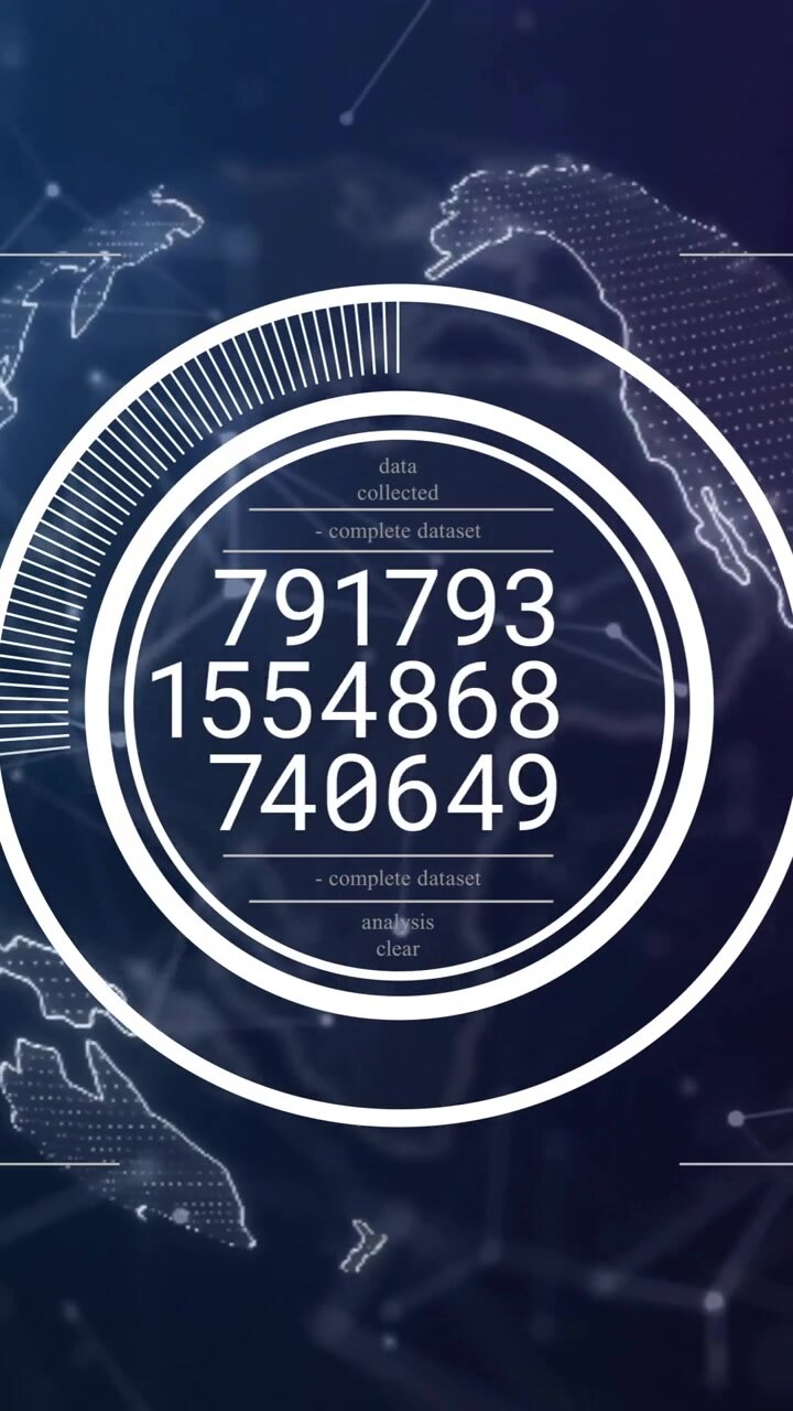 Animation of scope scanning with data processing over globe and connections on black background