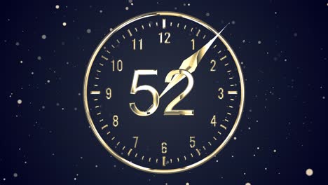 midnight new year countdown christmas background with gold glittering bar clock and fireworks