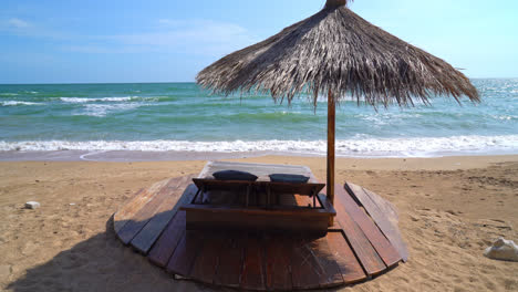 beach chair on beach with sea and blue sky background