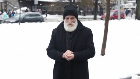 an elderly man in winter