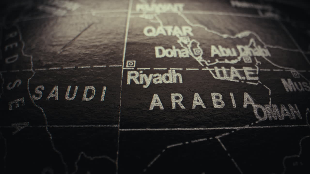 Close-up of a world globe focusing on the Middle East