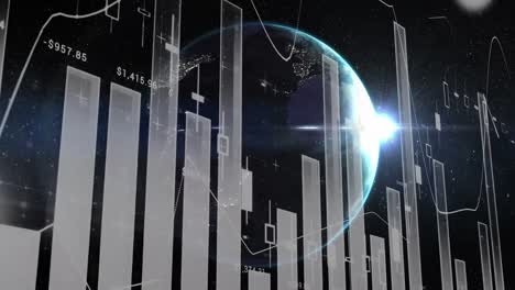 statistical data processing against spot of light and spot of light against black background