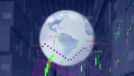 Animación-Del-Globo-Terráqueo-Y-La-Interfaz-Digital-Con-Procesamiento-De-Datos-En-El-Almacén