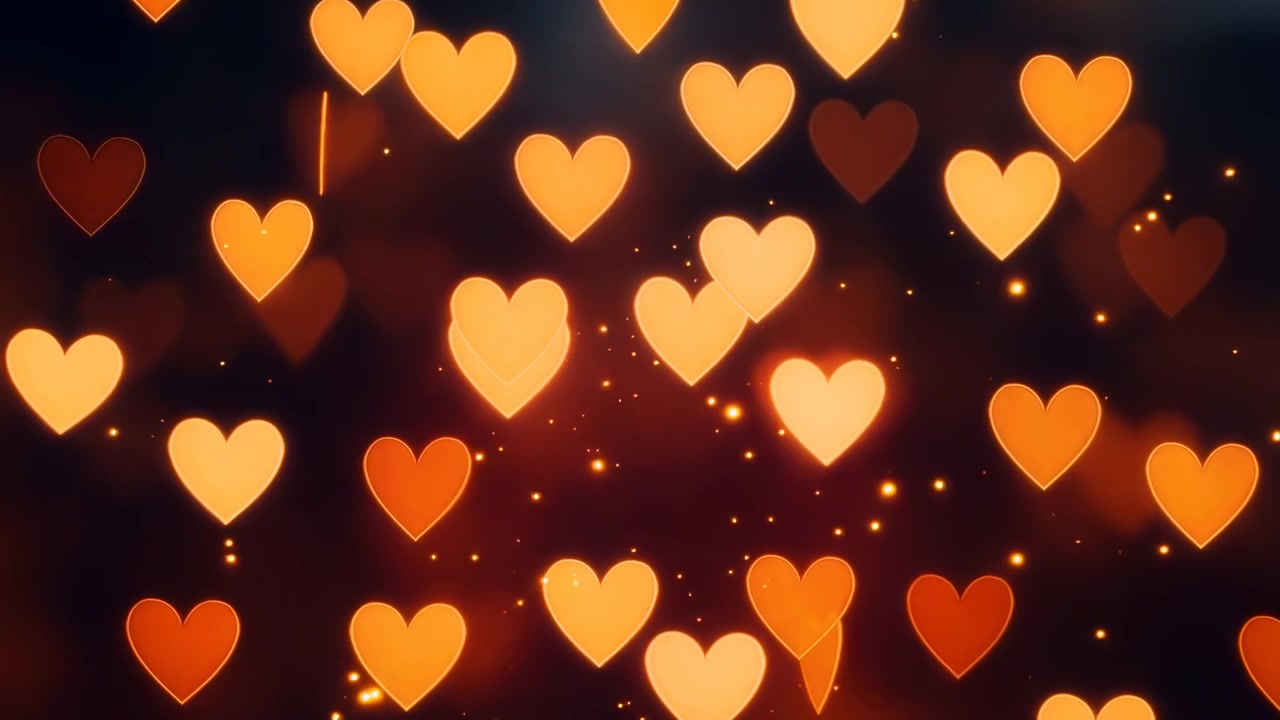 Luci bokeh dorate a forma di cuore fluttuanti su sfondo scuro