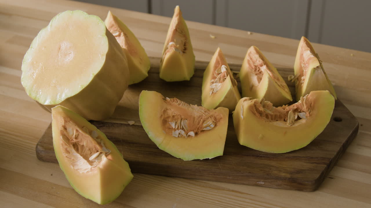 Sliced Squash on Wooden Board
