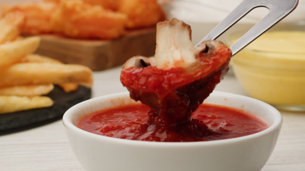 Mushroom in Tomato Sauce with Fries and Shrimp
