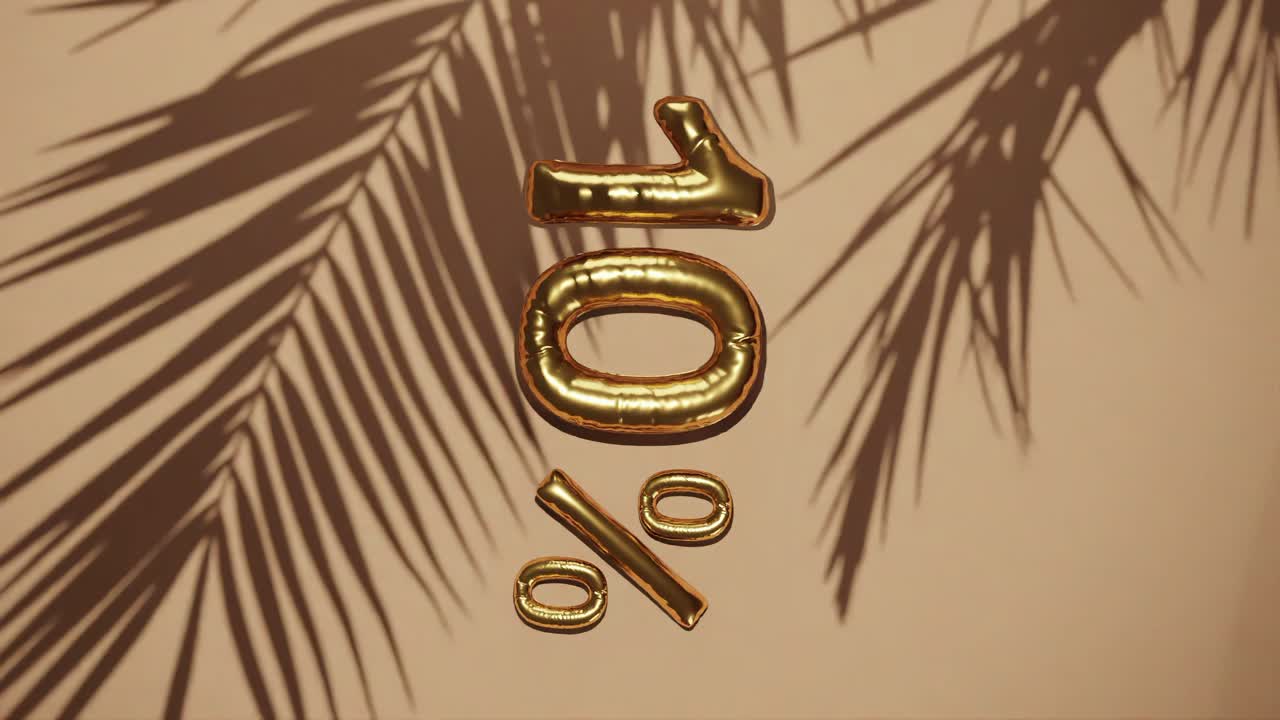 precio especial y 10% de descuento venta en fondo dorado con árbol de palma brisa suave, concepto de venta de verano de vacaciones