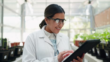 tableta, ciencia y sostenibilidad con una mujer