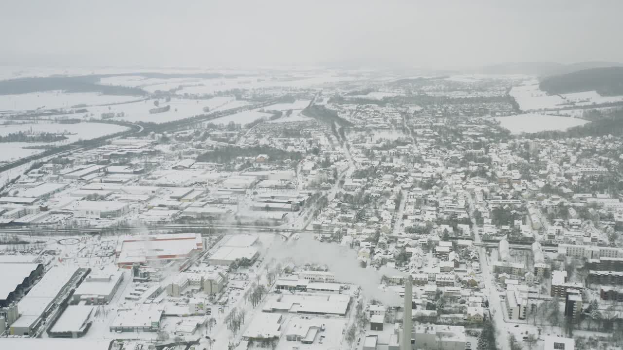 2021년 겨울 눈보라 트리스탄 이후 대학 도시 괴팅겐의 드론 항공