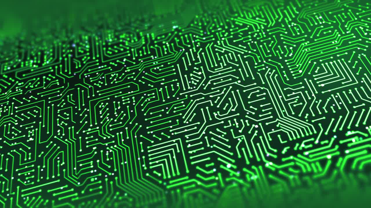 potencia del procesador ai futurista. datos que fluyen dentro de los circuitos. bucle perfecto