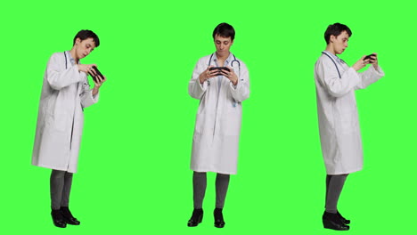 General-practitioner-playing-video-games-on-mobile-phone-app