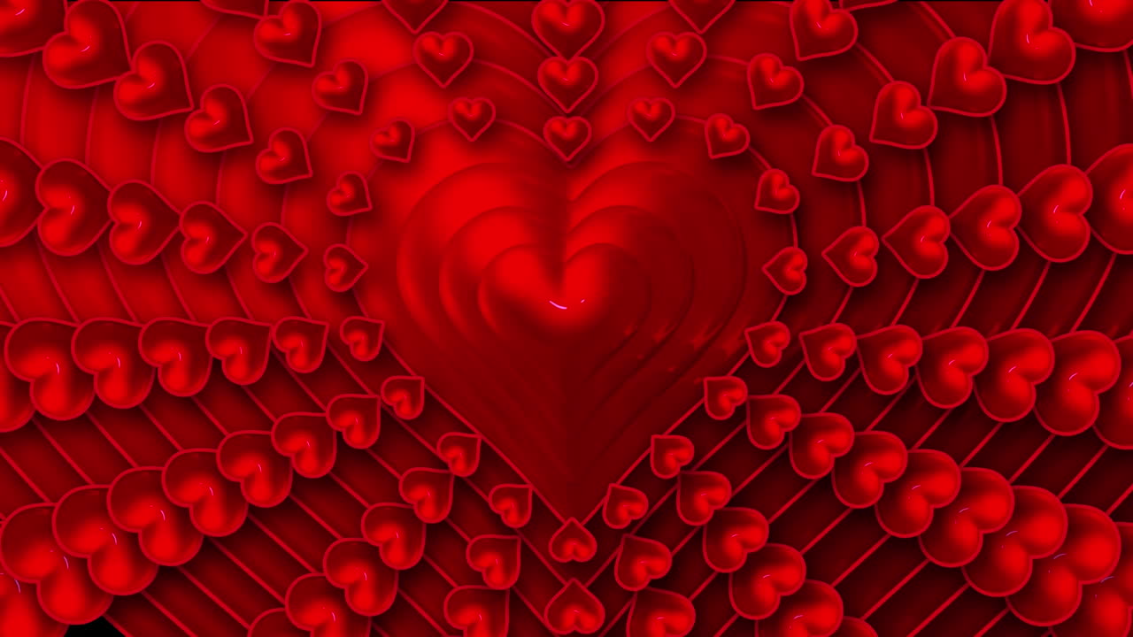 múltiples corazones que aparecen y desaparecen sobre un fondo negro