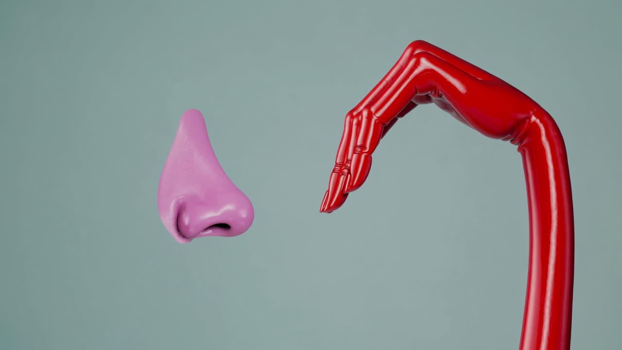 Naso rosa astratto e mano rossa