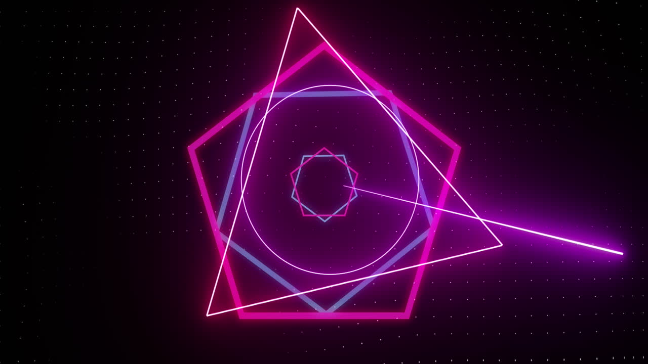 Animation of neon shapes moving over black background