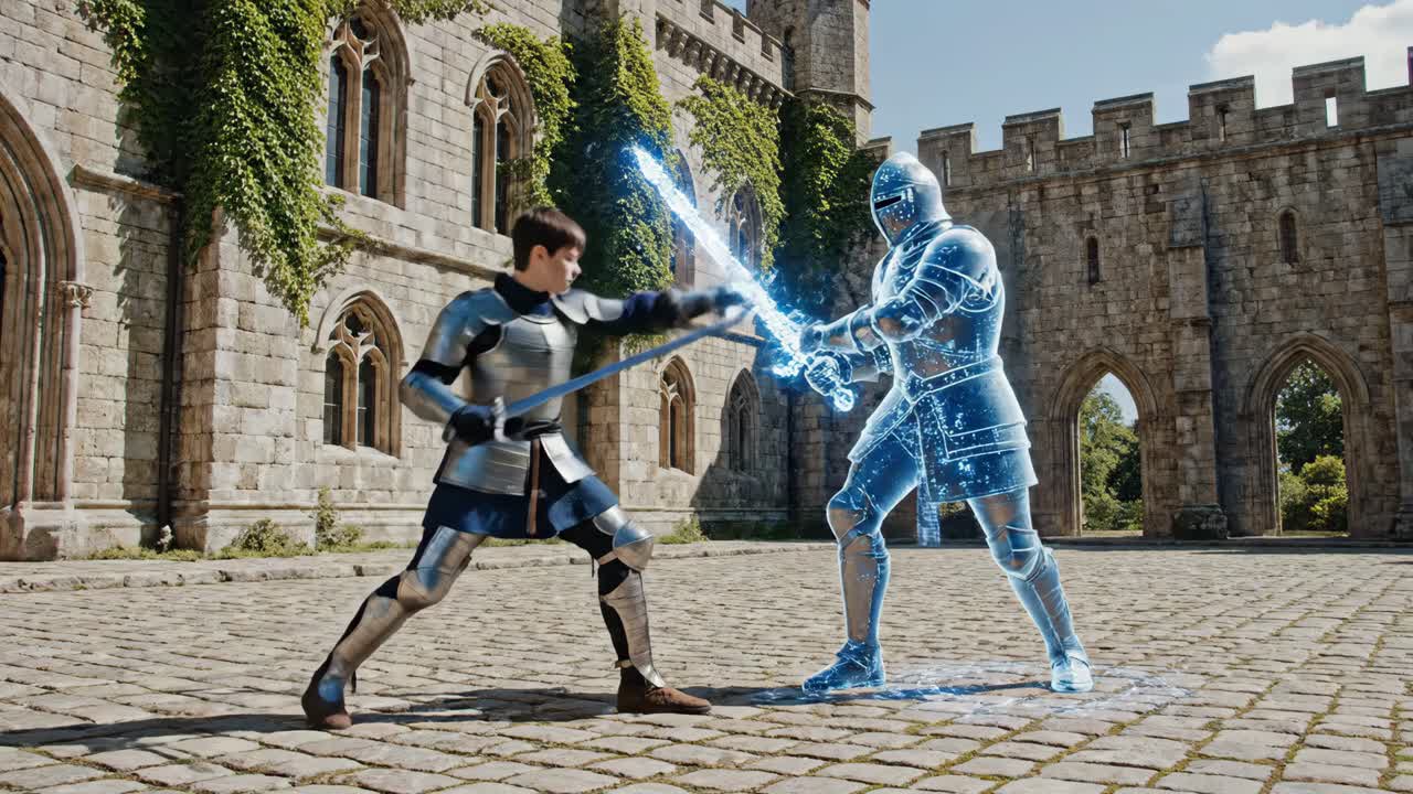 A Knight's Duel in a Castle Courtyard