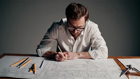 architect working on blueprints