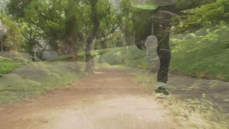 animación de paisaje marino sobre hombre afroamericano discapacitado con piernas artificiales corriendo