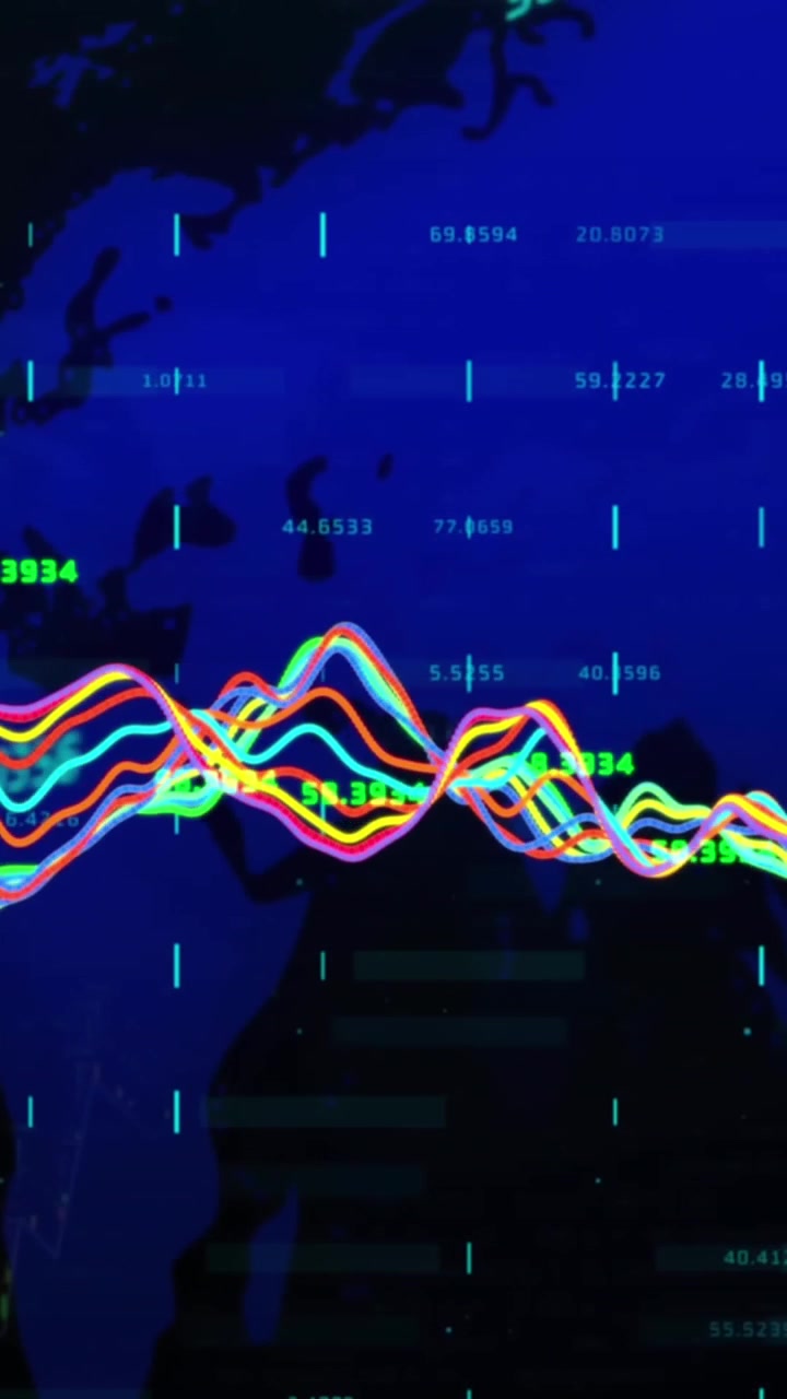 Animation of financial data processing over world map
