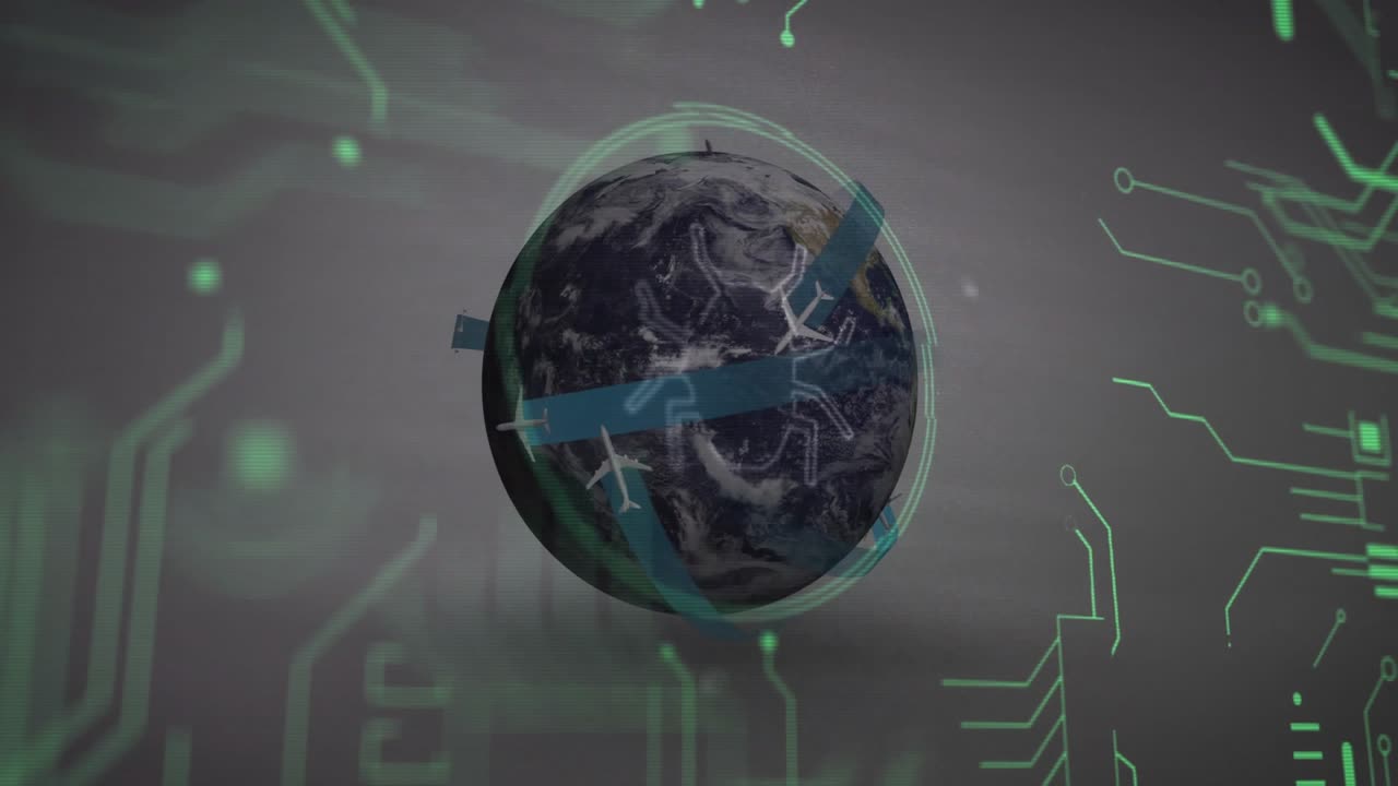 Green ring forming around rotating Earth pulsing circuits and bands guiding jets showing network