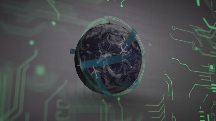 Green ring forming around rotating Earth pulsing circuits and bands guiding jets showing network