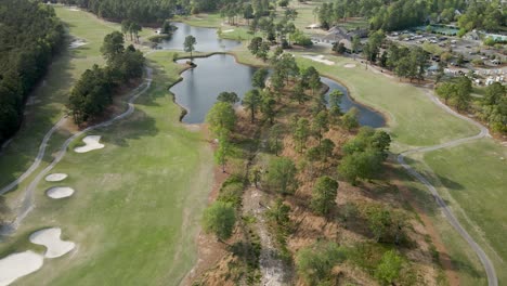 Aerial-shot-flying-over-scenic-golf-course
