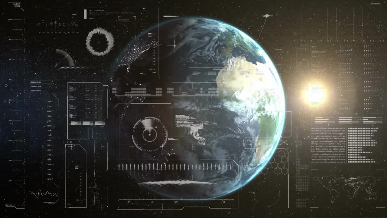 Animation of digital data processing over globe