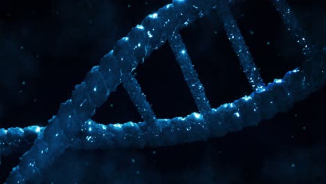 animation of dna strand over light spots on black background