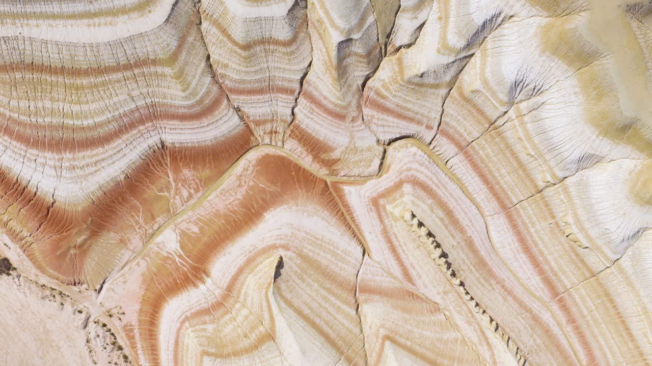 Top View Of Layered Geological Formations At The Mangystau Region In Kazakhstan. Aerial Topdown Shot