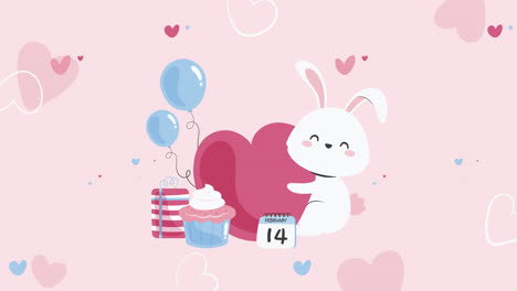 cute rabbit with heart and gifts for valentine's day