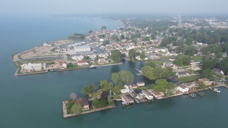 new baltimore, michigan, usa with gloomy look from wildfire smoke, aerial view