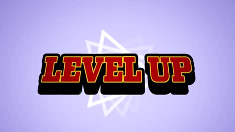 animation of red level up text over explosion and spinning triangle on lilac background