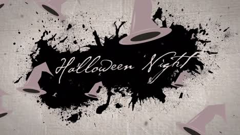 Animation-Der-Halloween-Nacht-Und-Schwebender-Hexenhüte-Auf-Schwarzem-Hintergrund