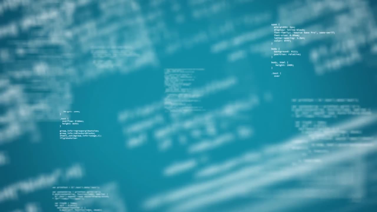 Animation of data processing and moving on blue background