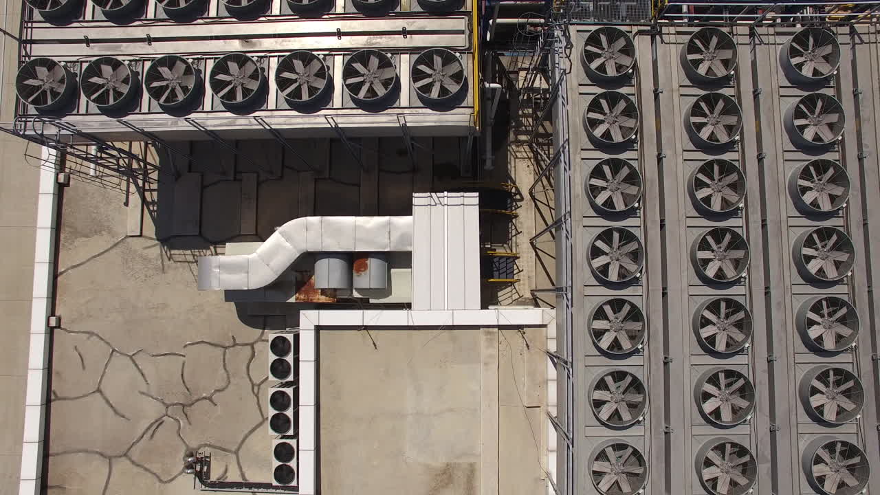 Flying over the roof of a power plant